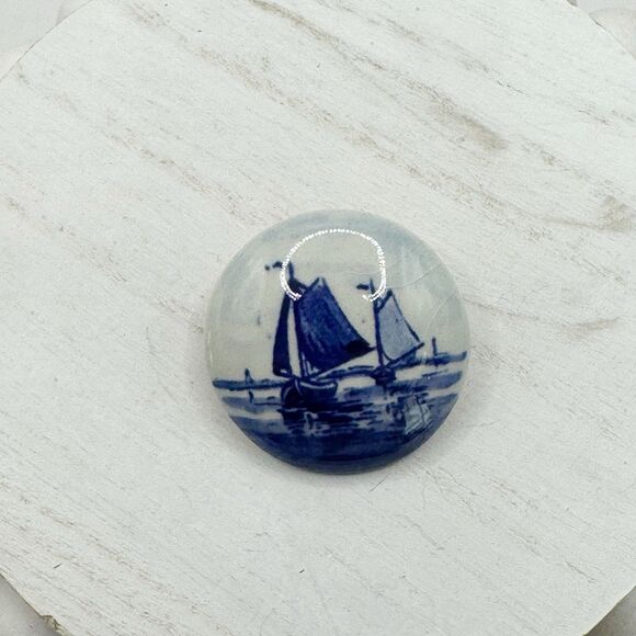 Vintage Blue And White Delft Signed Holland Ceramic Sail Boat Ship Brooch Pin - Picture 3 of 5